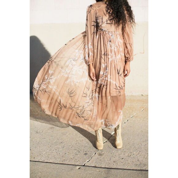 ZIMMERMANN Gossamer Bamboo Silk Maxi Dress Tan Sz 1 (US 6) - Picture 1 of 7